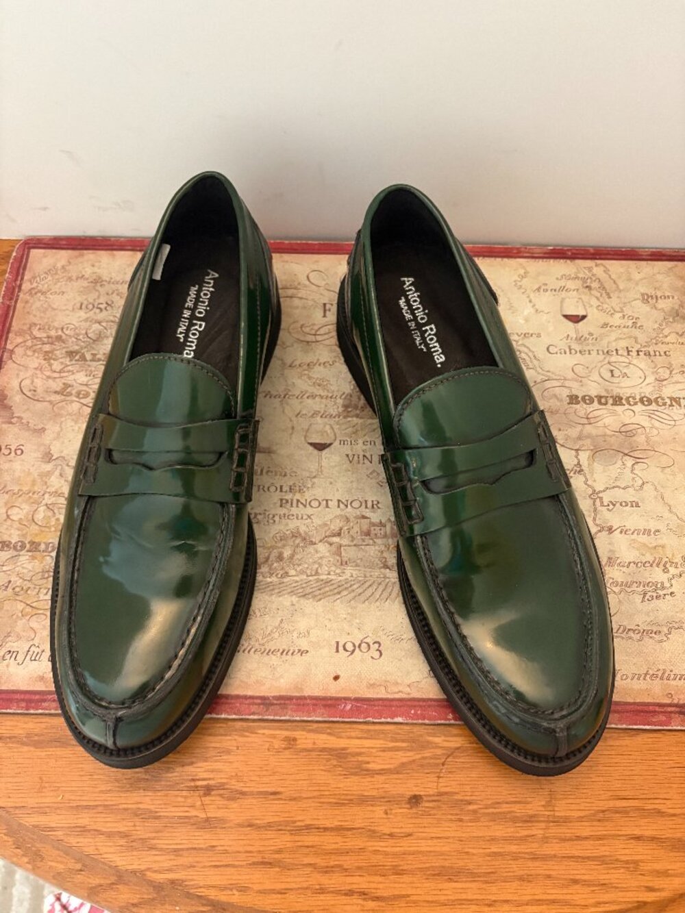 👞 Antonio Roma Green Leather Penny Loafers (Style B01) Size: EU 41